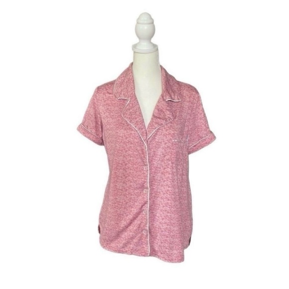 Nine West Other - Nine West Sleepwear Pink & White Trim Button Down Short Sleeve Top Sz Large